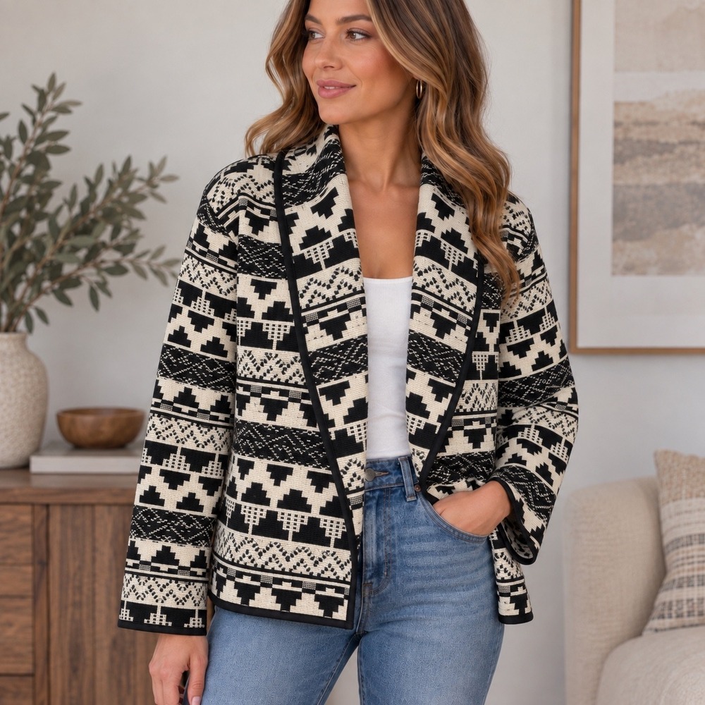 Vintage Bedford Fair Lifestyles Southwestern Tapestry Jacket Black Ivory M